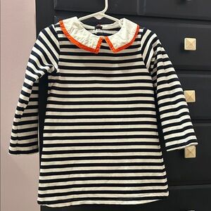 Jacadi Striped Long Sleeve Dress with Contrast Peter Pan Collar